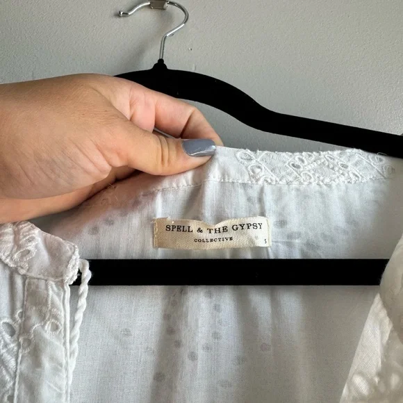 Spell Dylan Smock Dress White Eyelet Cotton Boho Bridal Cottagecore S - Picture 6 of 7